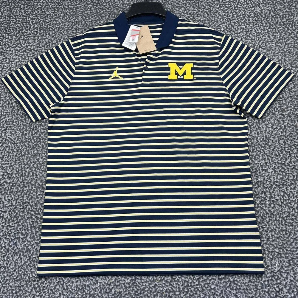 Air Jordan Michigan Wolverines Dri-FIT Polo Shirt Men Large Striped Jumpman New